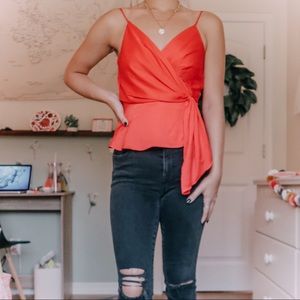 ASTR Nile Red Satin Wrap Top